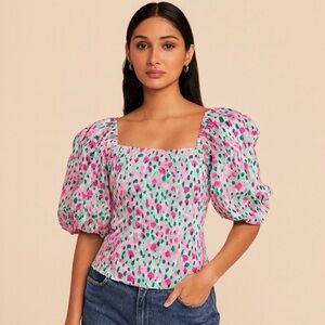 Lilly Pulitzer Bitsy Top – Hottie Dottie Print Puff Sleeve Blouse (Size 8)